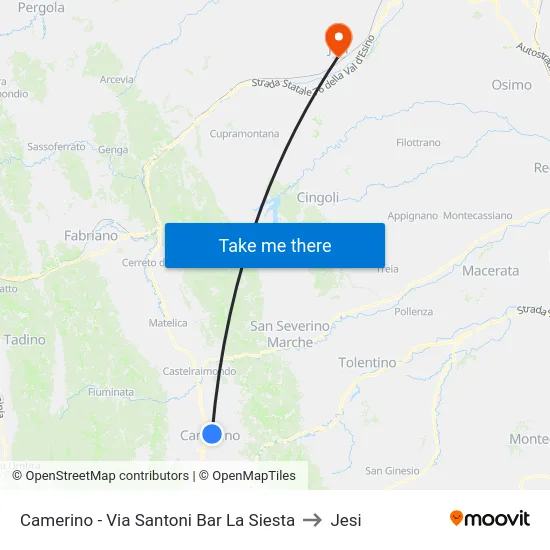 Camerino - Via Santoni Bar La Siesta to Jesi map