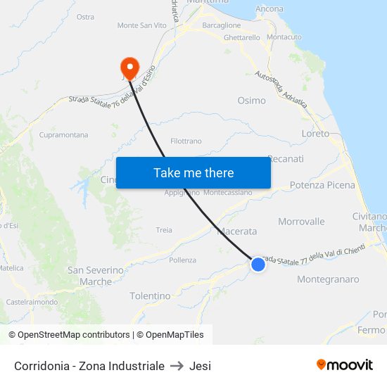 Corridonia - Zona Industriale to Jesi map