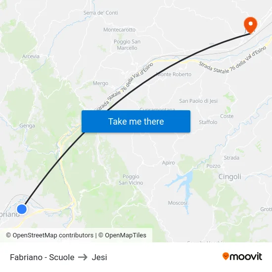 Fabriano - Scuole to Jesi map