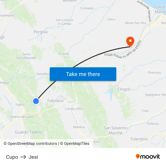 Cupo to Jesi map