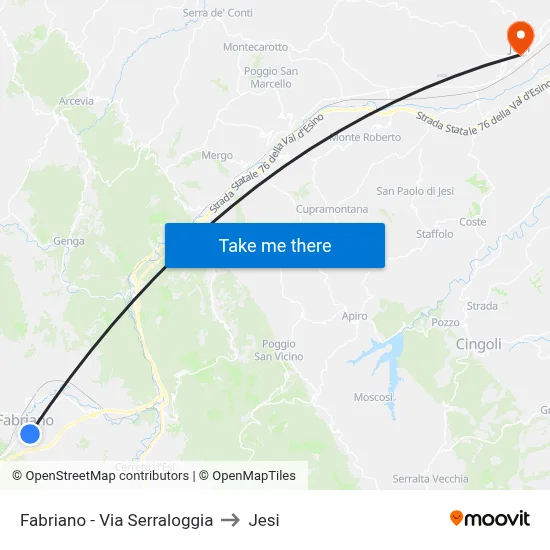 Fabriano - Via Serraloggia to Jesi map