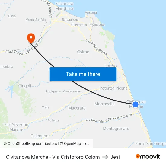 Civitanova Marche - Christopher Columbus St to Jesi map
