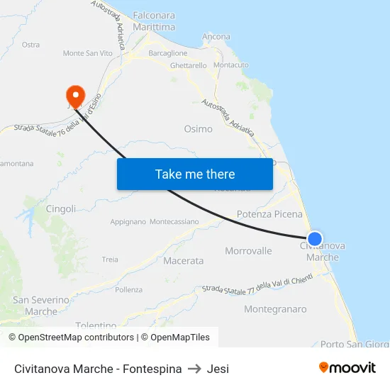 Civitanova Marche - Fontespina to Jesi map