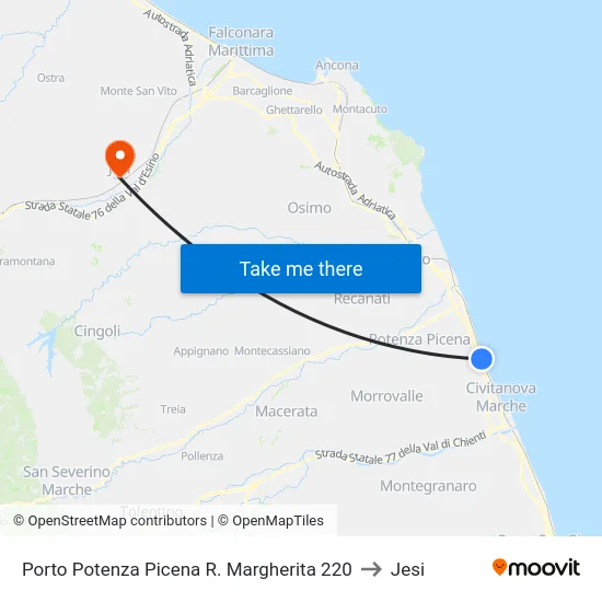 Porto Potenza Picena R. Margherita  220 to Jesi map