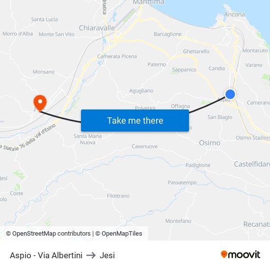 Aspio - Via Albertini to Jesi map