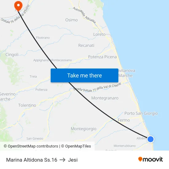 Marina Altidona Ss.16 to Jesi map