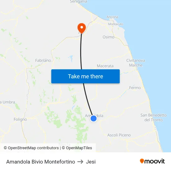 Amandola Montefortino Junction to Jesi map