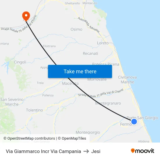 Via Giammarco Incr Via Campania to Jesi map