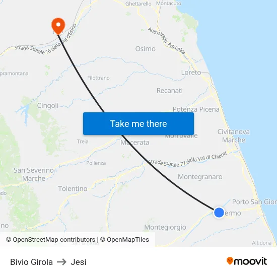 Bivio Girola to Jesi map