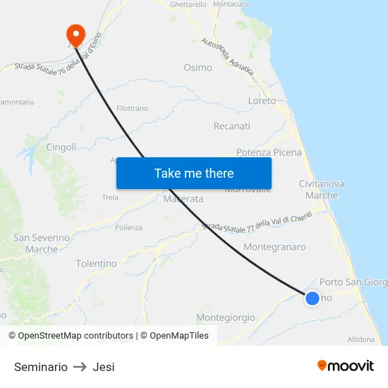 Seminary to Jesi map