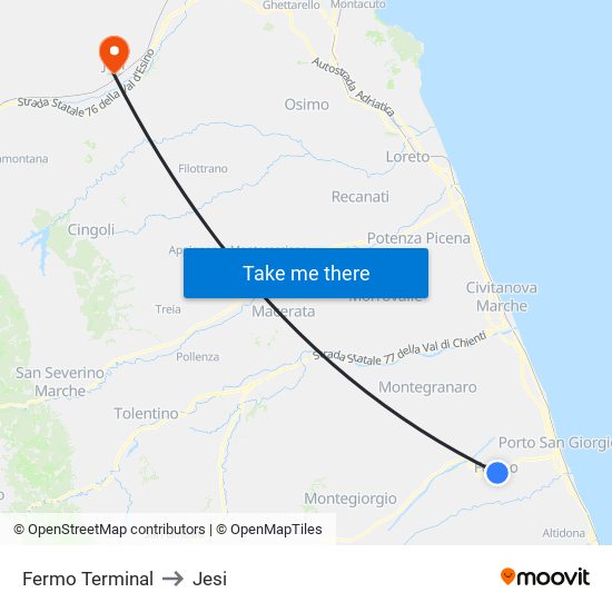 Fermo Terminal to Jesi map