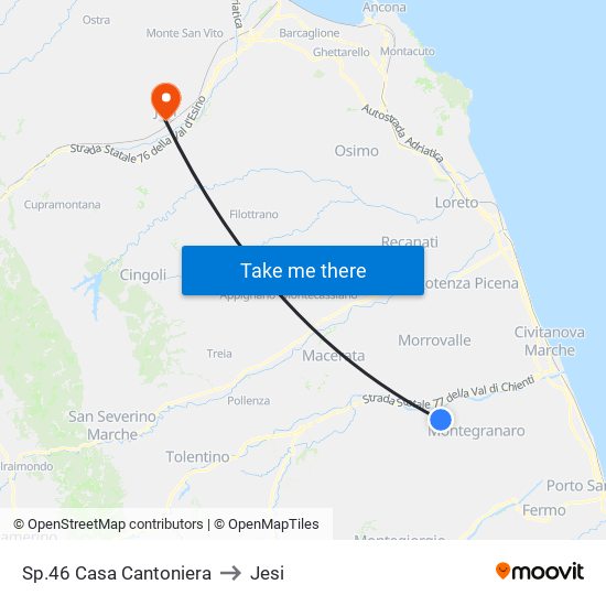 Sp.46 Casa Cantoniera to Jesi map