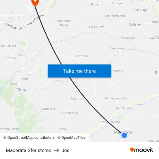 Macerata Sferistereo to Jesi map