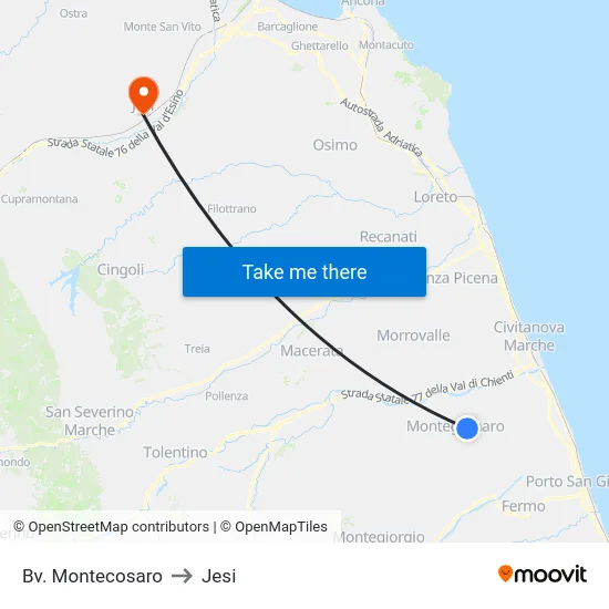 Bv. Montecosaro to Jesi map
