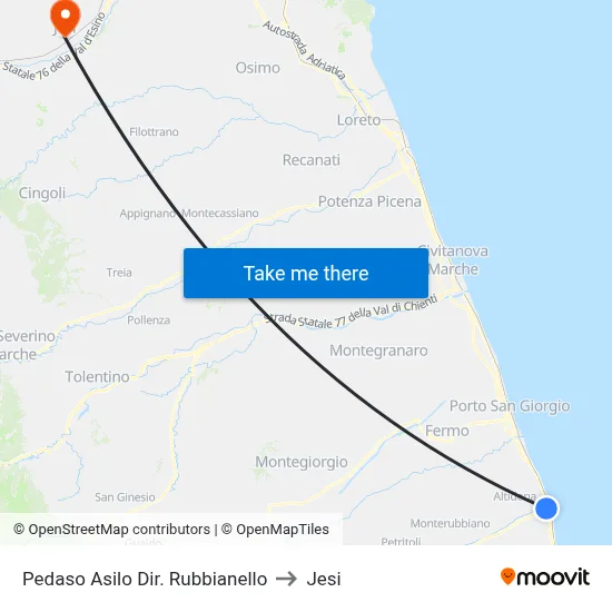 Pedaso Asilo Dir. Rubbianello to Jesi map