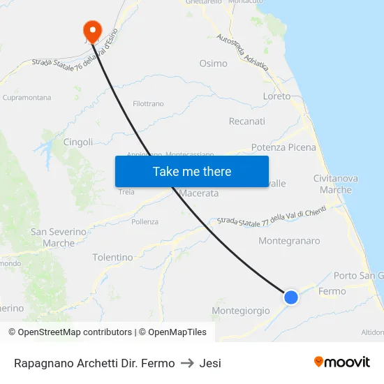 Rapagnano Archetti Dir. Fermo to Jesi map