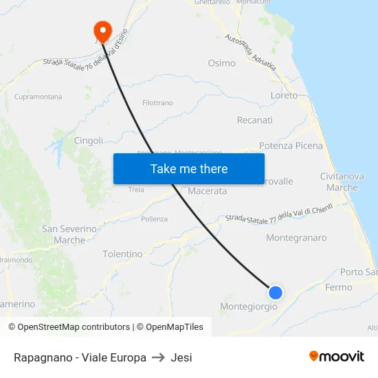 Rapagnano - Viale Europa to Jesi map