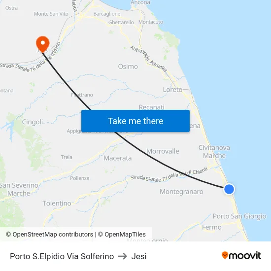 Porto S.Elpidio Via Solferino to Jesi map