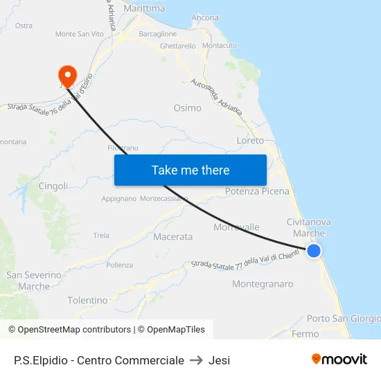 P.S.Elpidio - Centro Commerciale to Jesi map