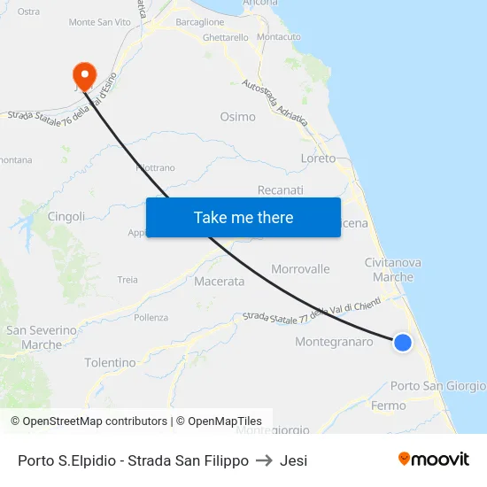Porto S.Elpidio - Strada San Filippo to Jesi map