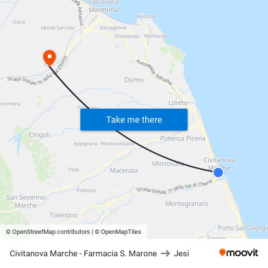 Civitanova Marche - Farmacia S. Marone to Jesi map