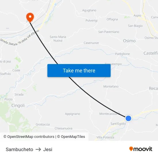 Sambucheto to Jesi map