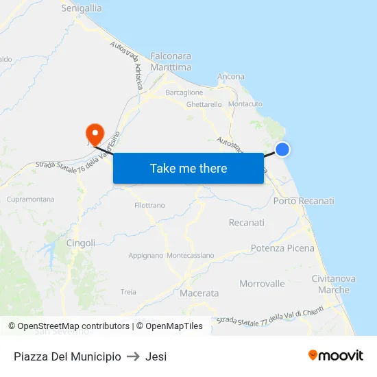 Municipality Square to Jesi map