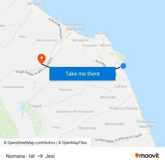 Numana - Iat to Jesi map