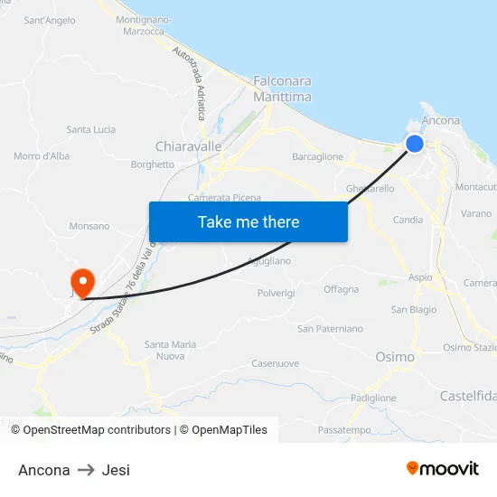 Ancona to Jesi map