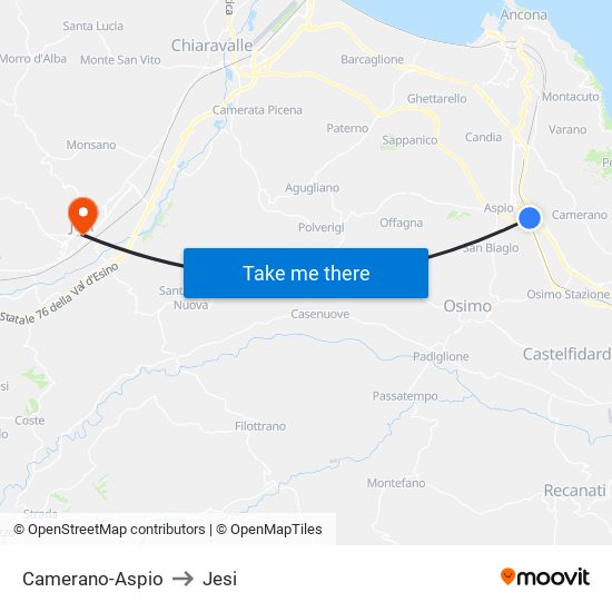 Camerano-Aspio to Jesi map