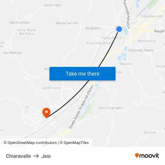 Chiaravalle to Jesi map