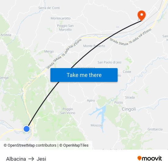 Albacina to Jesi map
