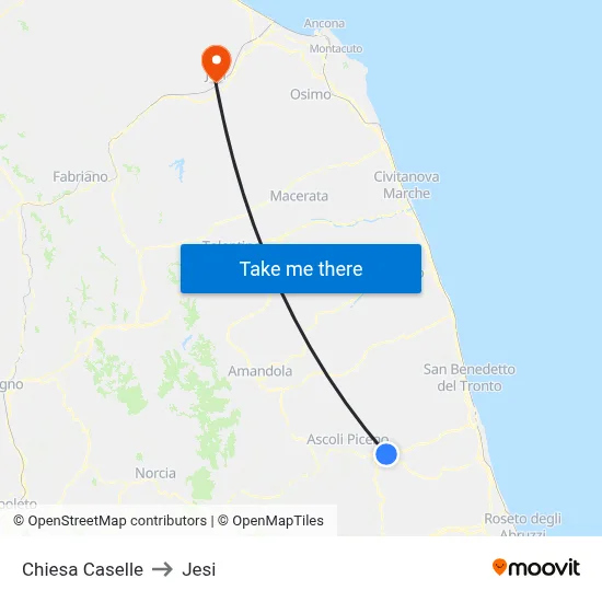 Caselle Church to Jesi map