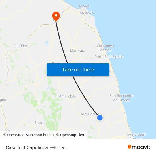 Caselle 3 Terminal to Jesi map