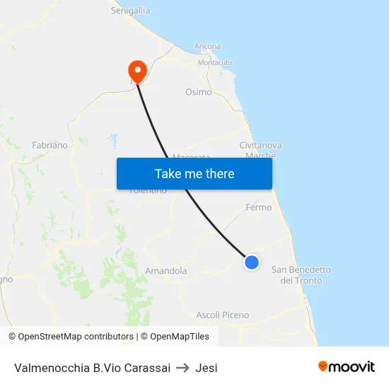 Valmenocchia Carassai Junction to Jesi map