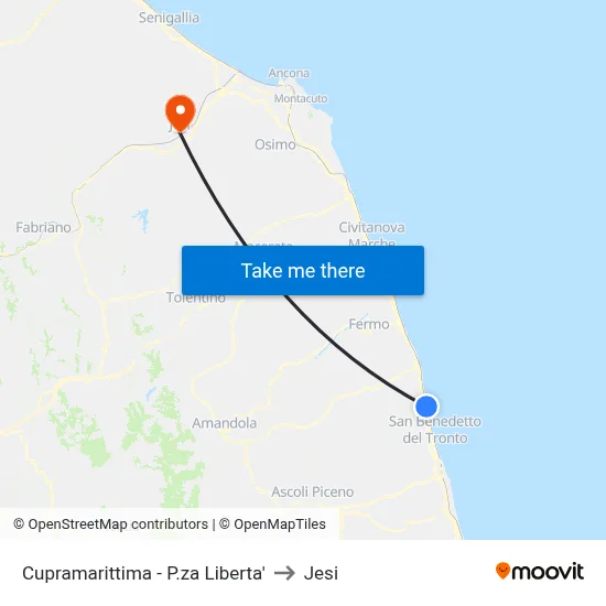 Cupramarittima - Liberty Square to Jesi map