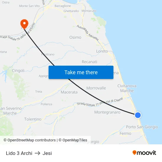 Lido 3 Archi to Jesi map