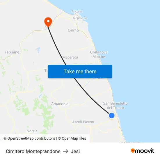 Monteprandone Cemetery to Jesi map