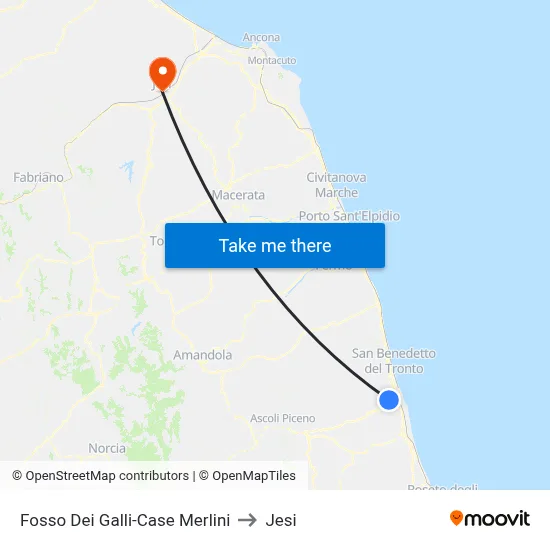 Galli Creek-Merlini Houses to Jesi map