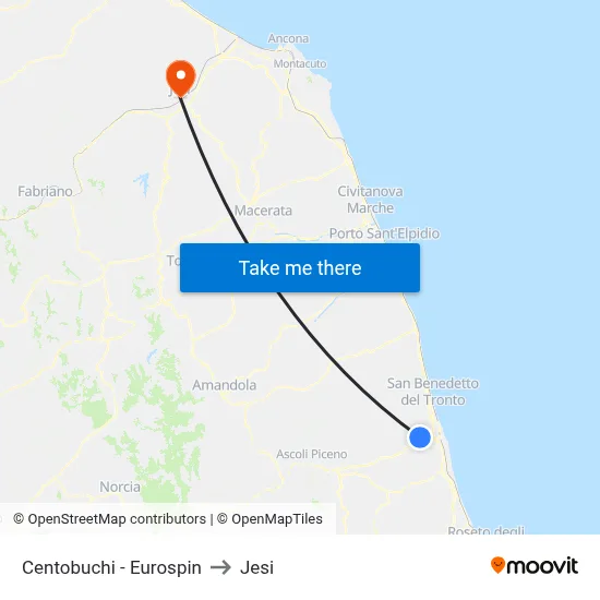 Centobuchi - Eurospin to Jesi map
