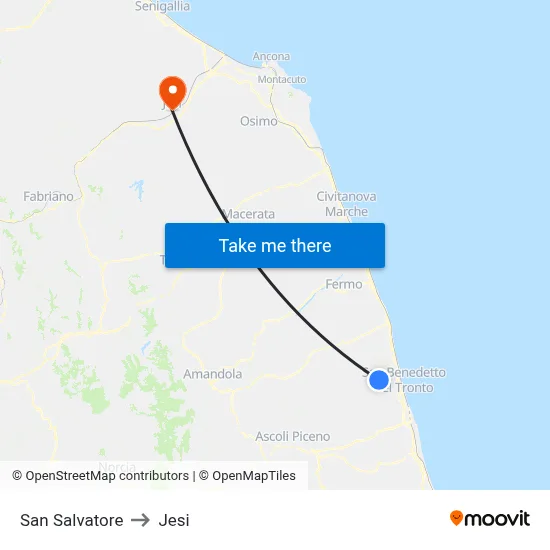 San Salvatore to Jesi map