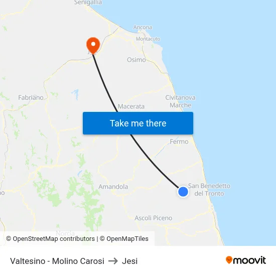 Valtesino - Carosi Mill to Jesi map