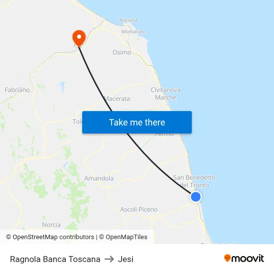 Ragnola Banca Toscana to Jesi map