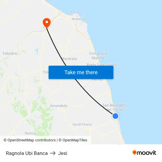 Ragnola UBI Bank to Jesi map