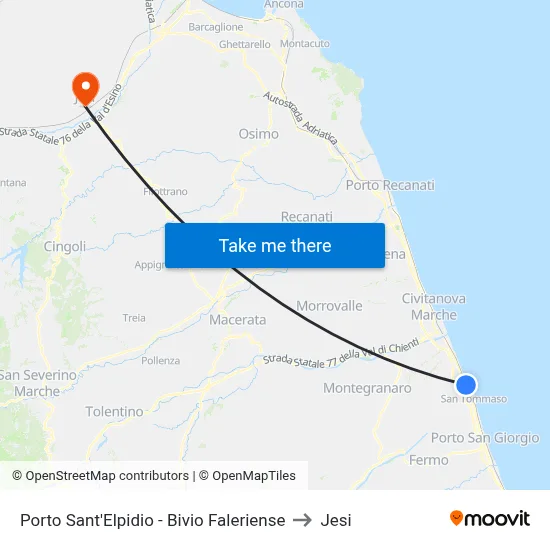 Porto Sant'Elpidio - Faleriense Junction to Jesi map