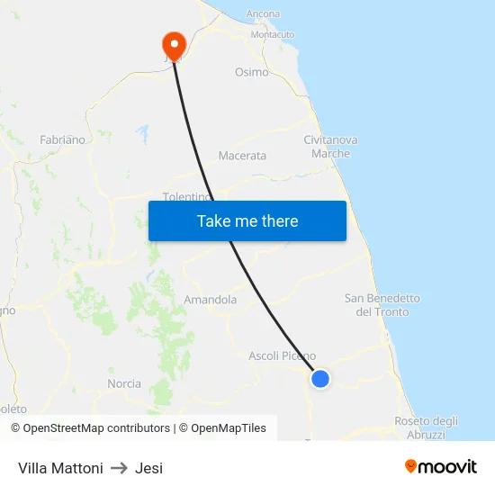 Villa Mattoni to Jesi map