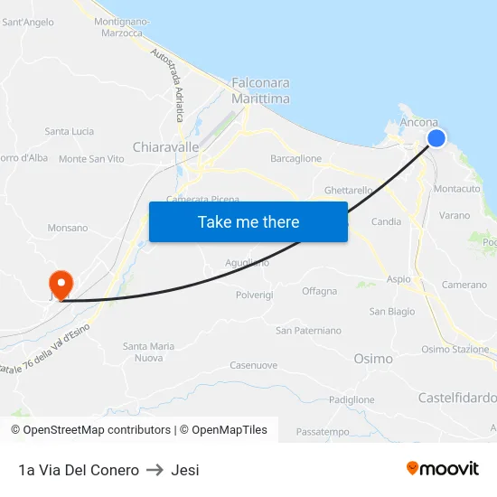 1a Via Del Conero to Jesi map