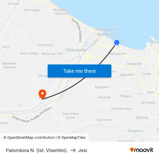 North Palombina (Visentini Institute) to Jesi map
