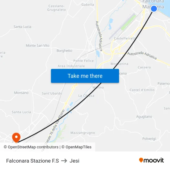 Falconara Stazione F.S to Jesi map