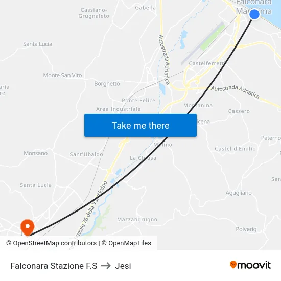 Falconara Train Station to Jesi map